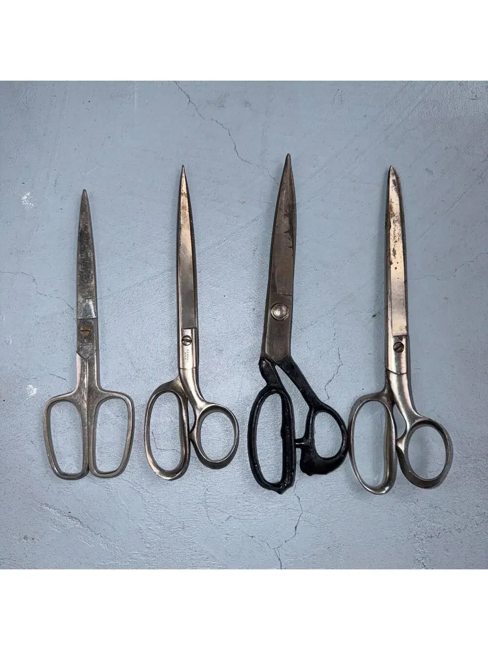 4 Pairs of Used Vintage Scissors Silver Handle Henkel Italy Steel Rare 60s